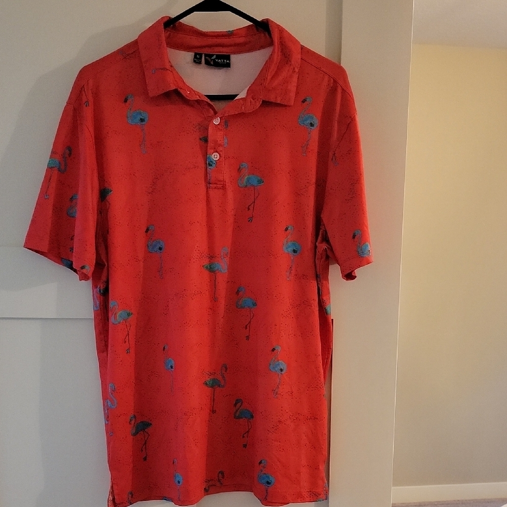 Stylish Orange Flamingo Print Polo Shirt